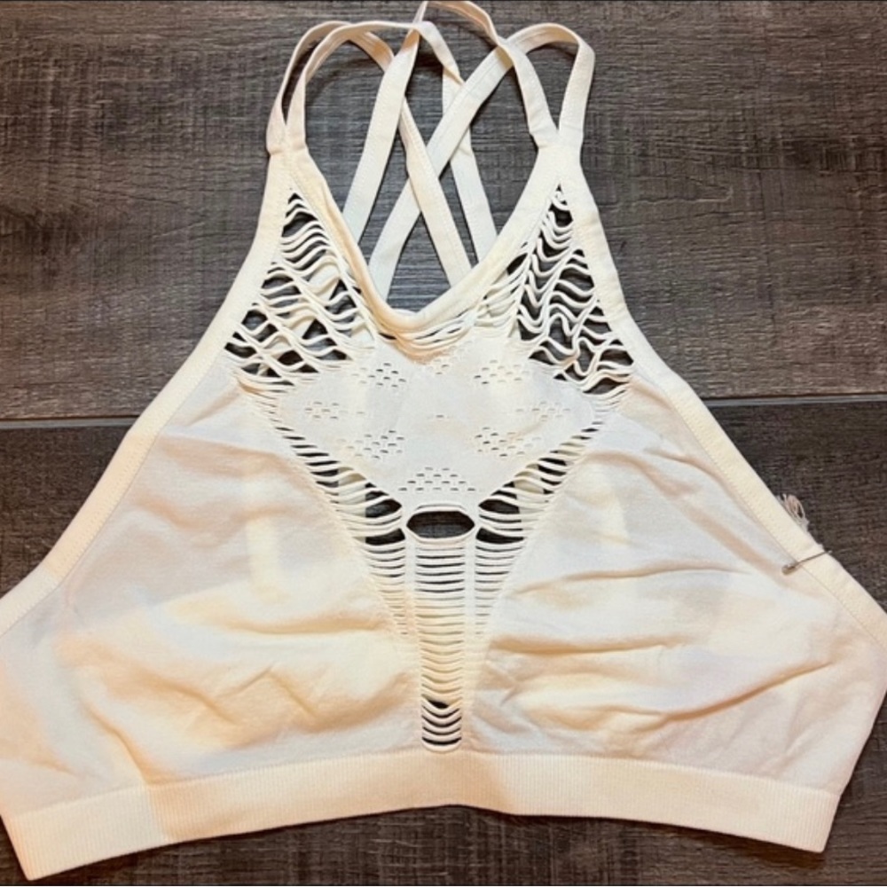 New Women’s Small / Medium Ivory Laser Cut Cross Back Bralette